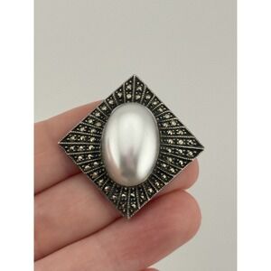 Vintage Judith Jack Sterling Silver Marcasite Faux Pearl Pendant